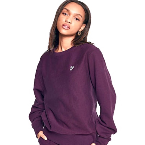 NWT VICTORIAS SECRET PINK Plum Crew Sweatshirt - Picture 3 of 3
